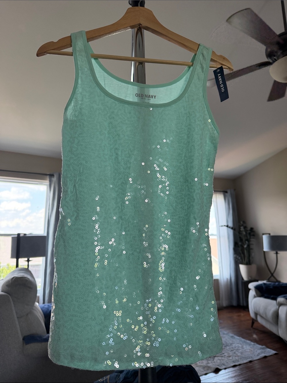 Old Navy Mint Green Sequin Tank Top Sz Med NWT